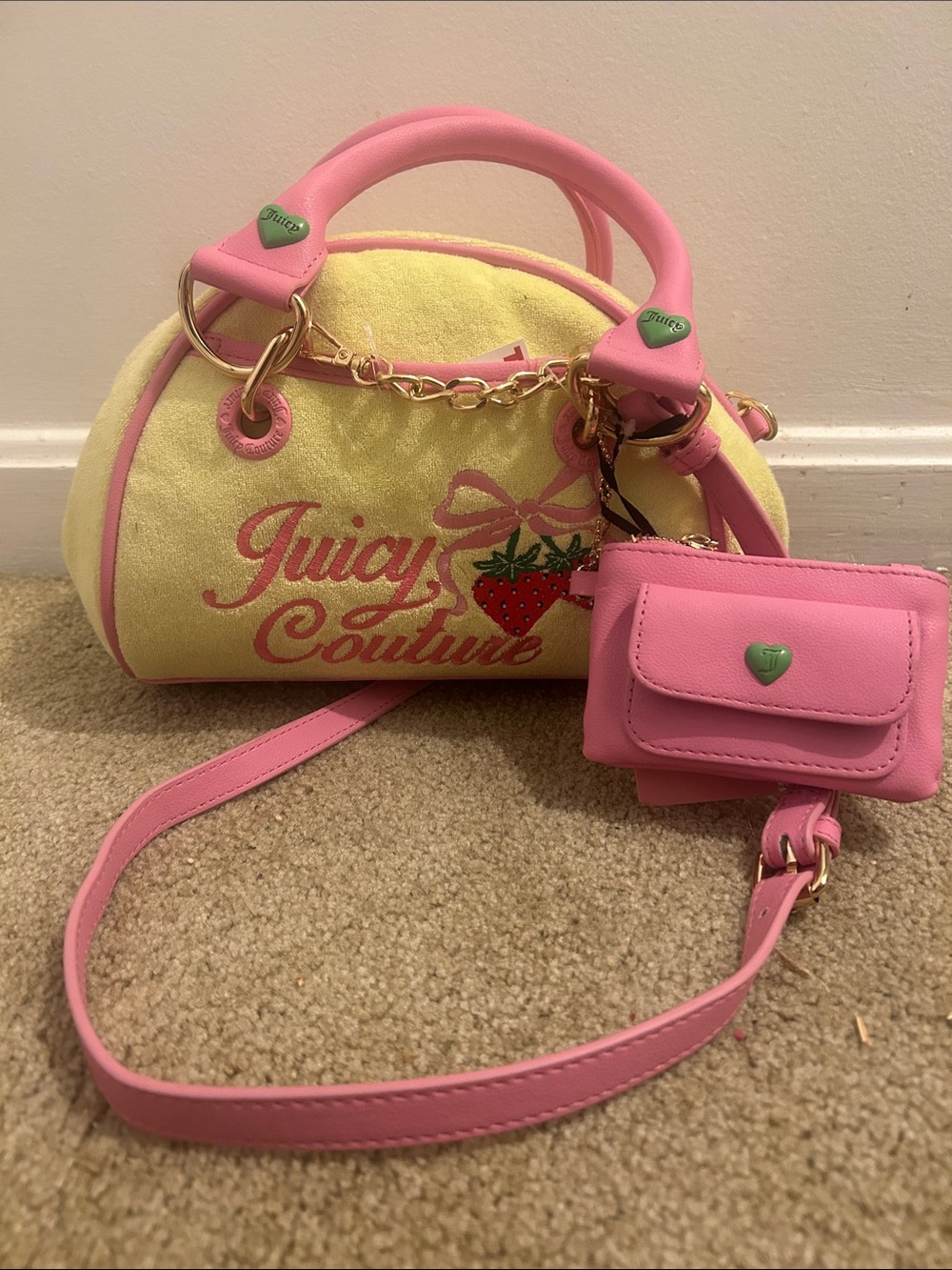 Juicy Couture Yellow and Pink Strawberry Mini Bowling Bag - Picture 2 of 7